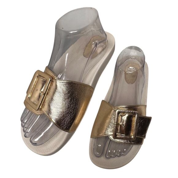 Frances Valentine Gold Slide Sandals - Picture 1 of 15